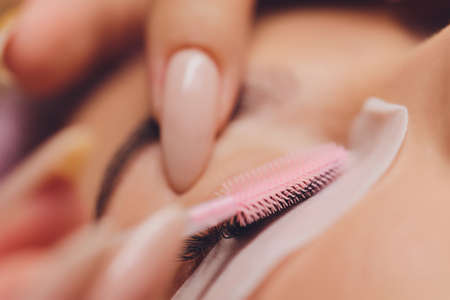 Woman Eye with Long Eyelashes. Eyelash Extension.の写真素材