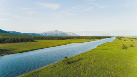 Sea bay surrounded by mountains. Peninsula Kony. The Sea of Okhotsk. Magadan Region. Russia.の写真素材