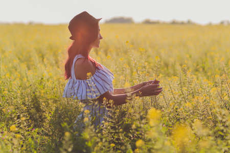 Beauty Girl Outdoors enjoying nature. Beautiful Teenage.の写真素材