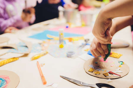 Master class to create a flower from paper.Childrens creativity.Favorite hobby for children.Materials and tools.の写真素材