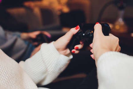 Controller or Videogame Joystick Console in hands. Close up, game concept.の写真素材