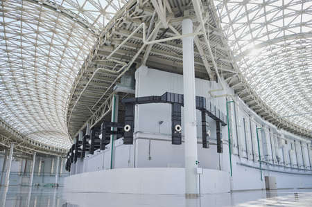 empty White hall at airport,public building interior.
