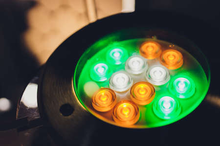 LED strip in purple colors and a control panel for switching colors.の写真素材