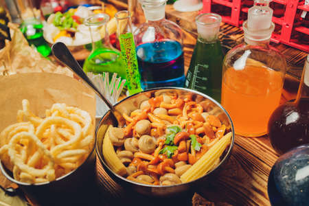 Pickled mushroom - Armillaria with onion and herbs.の写真素材