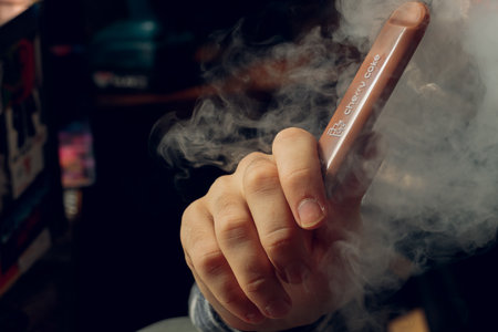 Ufa, Russia, Vape Shop, 3 July, 2020: Vaping pen, vape devices, mods for electronic cigarette or e cigarette, e cigのeditorial素材