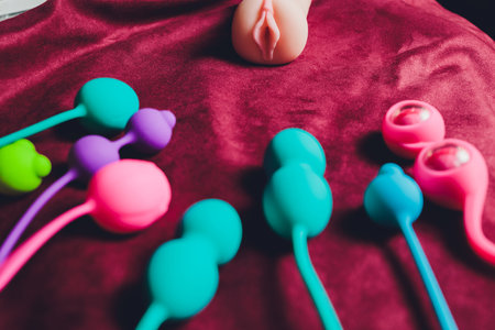 Vibrator for relaxation and pleasure.Vibrator for sex games. Vaginal exercise machines for intimate.Vibrator toys for adults. Sex toys. vibration work and artificial vagina. sex games concept.の写真素材