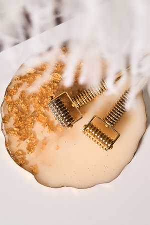 Face skin care concept. Facial massage roller.の写真素材