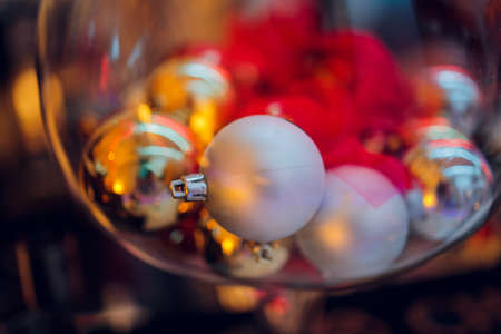 Decorated Christmas tree on blurred, sparkling and fairy background.の写真素材