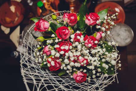 A flower bouquet with a lot of different flowers.の写真素材
