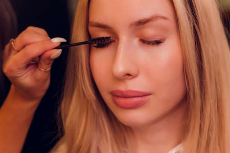 Eyebrows tinting treatment with natural henna dye.の写真素材