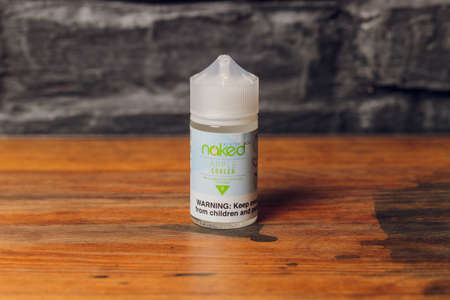 Ufa, Russia, 5 July, 2020: E-liquid e-juice High vape for electronic cigarette vaping device , on...