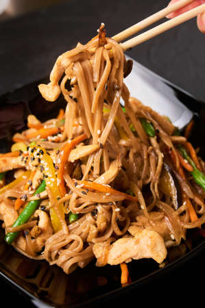 Udon with Fried Fillet of Chicken and Vegetables.