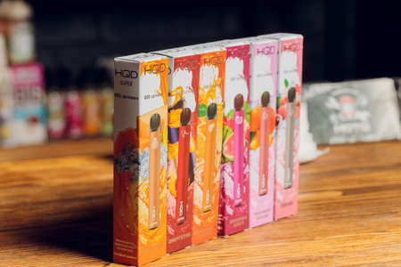 Ufa, Russia, Vape Shop, 3 July, 2020: Vaping pen, vape devices, mods for electronic cigarette or e...