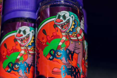 Ufa, Russia, 5 July, 2020: E-liquid e-juice High vape for electronic cigarette vaping device , on...