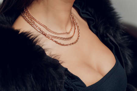 Close up Detail of a Beautiful Necklace in Glamour Shot - Image of a beautiful precious piece around...
