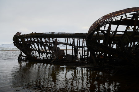 Close up surface of old wooden boat, of old shipyard side.の写真素材