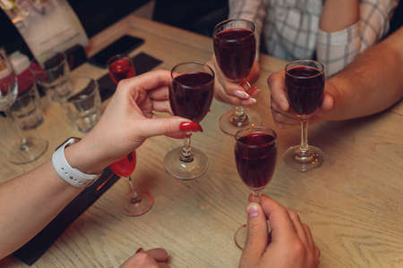 Glasses of red wine. The concept of party and celebration.の写真素材