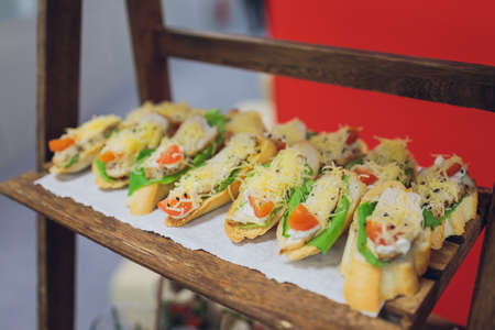 Catering service. Restaurant table with food at event. Shallow depth of view.の写真素材