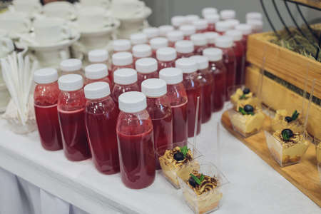 Catering service. Restaurant table with food at event. Shallow depth of view.