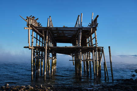 Vintage hangers for fishing nets in the north, sea.の写真素材