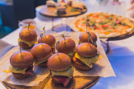 Small burgers served on one plate as appetizers.の写真素材