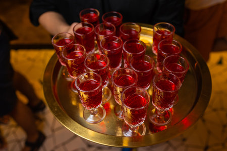 Waiter holding tray with  cocktail. Summer drink.の写真素材