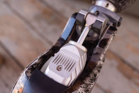 New aluminium prostheses legs for amputee patient.