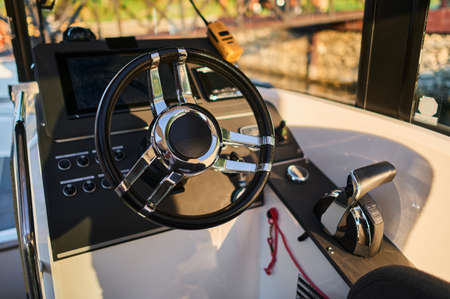 Image of the interior of a small transport motorboat.の写真素材