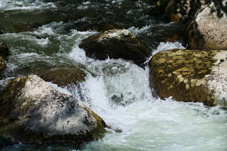Estyube Waterfall at Lake Teletskoye in the Altai Mountains.の写真素材