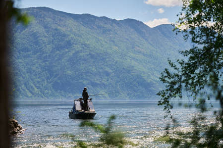 Mountain landscape, lake and mountain range, large panorama, Altai.の写真素材
