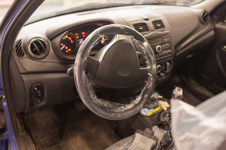 Interior view of car with black salon.の写真素材