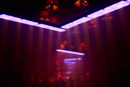 strips of colorful led lights at night.の写真素材