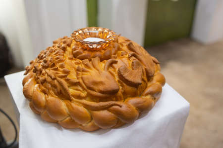 Loaf with salt at a wedding, Russian wedding.の写真素材