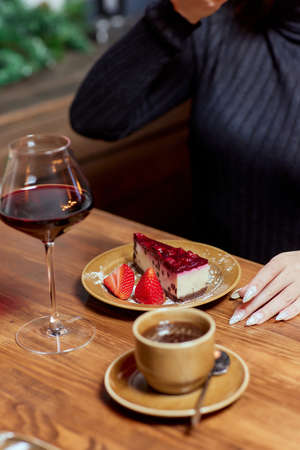 Delicious homemade cheesecake. Healthy organic summer dessert pie cheesecake.の写真素材