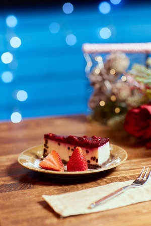 Delicious homemade cheesecake. Healthy organic summer dessert pie cheesecake.の写真素材