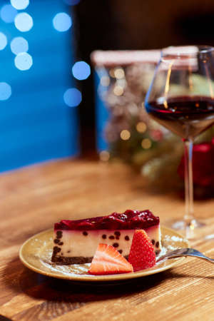 Delicious homemade cheesecake. Healthy organic summer dessert pie cheesecake.の写真素材