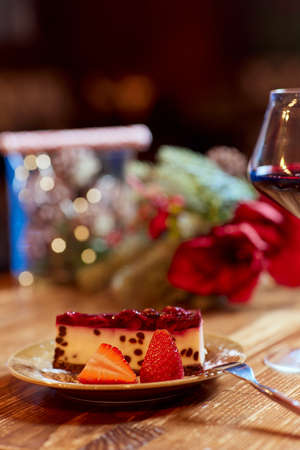 Delicious homemade cheesecake. Healthy organic summer dessert pie cheesecake.の写真素材