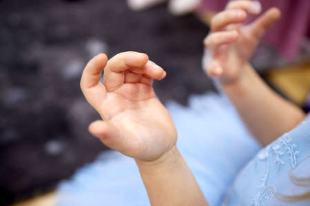 Childrens hands in soapy foam.Clean hands concept. Hygiene and health.の写真素材