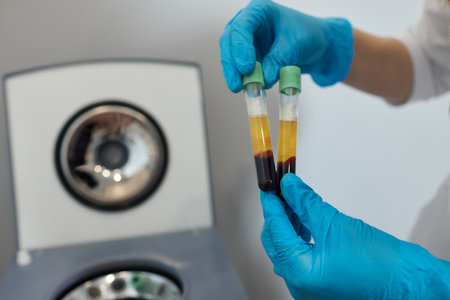 Platelet-Rich plasma preparation. Plasma in syringe. Centrifuge.の写真素材