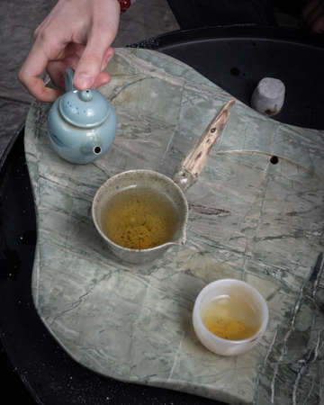stock image of the tea cup oriental teapot.の写真素材