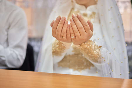 National wedding. Bride and groom. Wedding muslim couple during the marriage ceremony. Muslim...