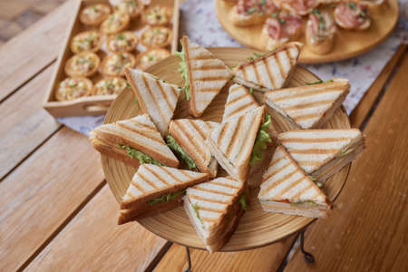 a lot of cold snacks on buffet table, catering.