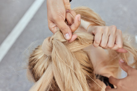 weave braid girl in a hair salon.の写真素材
