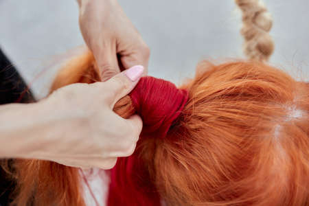 weave braid girl in a hair salon.の写真素材