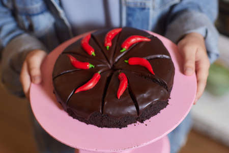 indoor portrait beautiful woman holding birthday cake.の写真素材