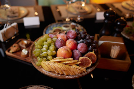 Salad and chopsticks on the table with many fruits, legumes and vegetables. Balanced feeding...