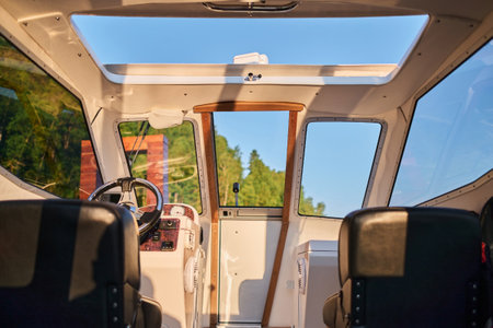 Image of the interior of a small transport motorboat.の写真素材