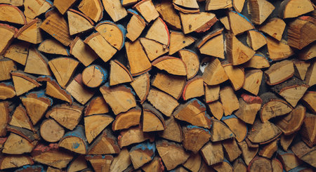 Dry firewood in a pile for furnace kindling.