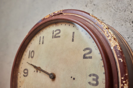 Silver chrome shiny white clock with a black arrow wall clock hangs on the concrete wall background....