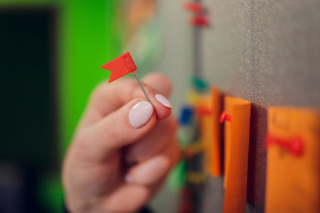 Banner plastic head push pins thumbtacks flags needles stationery for fixing something.の写真素材